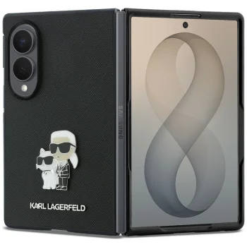 Karl Lagerfeld Saffiano Karl&Choupette Pin vāciņš Samsung Galaxy Z Flip7, melns