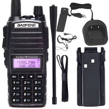 Rācija Baofeng UV-82 15km darbības rādiuss 2800mAh radiostacija, melna