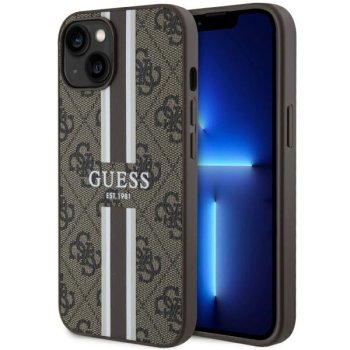Guess iPhone 14 Plus Case 4G Printed Stripes MagSafe, Brown