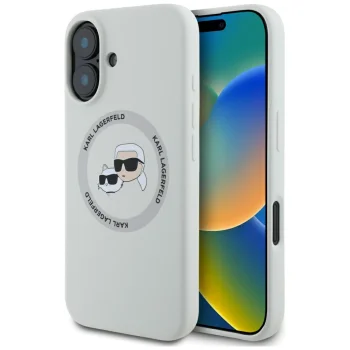 Karl Lagerfeld Silicone Double Heads And Circle MagSafe Case for iPhone 16 Beige
