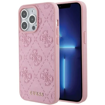 Чехол Guess Leather 4G Stamped для iPhone 15 Pro, розовый