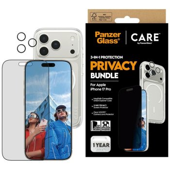 CARE by PanzerGlass Flagship Privacy 3-in-1: vāciņš + privātuma stikls + kameras lēcas aizsargs priekš iPhone 17...