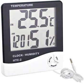 Digital LCD Thermometer with External Probe, Hygrometer and Clock