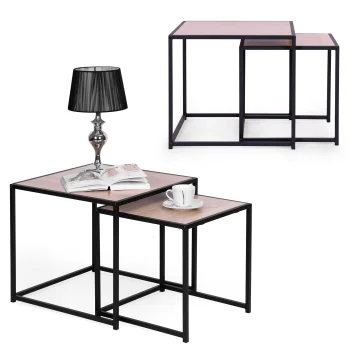 Kafijas galdiņu komplekts 2 gab. ModernHome, industriāls loft stils