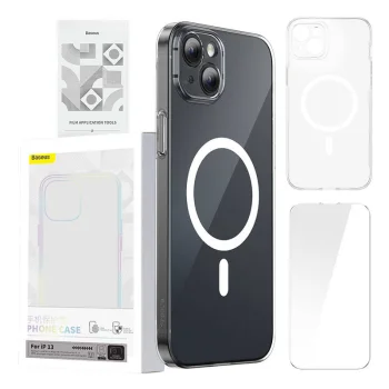 Baseus Magnetic Crystal Clear vāciņš iPhone 13 ar aizsargstiklu, caurspīdīgs