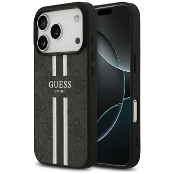 Чехол Guess 4G Printed Stripes MagSafe для iPhone 17 Pro, черный