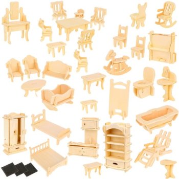 A Set of Wooden Furniture for Dolls, 34 Pcs