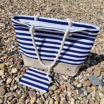 Malatec 21157 Beach and Picnic Bag, 22L, Navy Blue with White Stripes