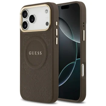 Guess Peony Hot Stamp MagSafe vāciņš iPhone 17 Pro Max Brūns