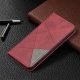 Huawei P50 Geometric Pattern Leather Stand Case Cover - Red