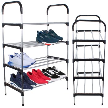 Shoe rack with 4 tiers, holds 12 pairs, lightweight and easy to assemble