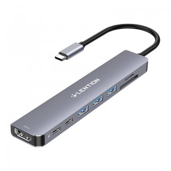 Lention 8in1 Hub USB-C to 3x USB 3.0 + SD/TF PD HDMI 4K60Hz (серый)