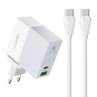 LDNIO A2620C Wall Charger 65W + Charging Data Cable ( Type C to Type C ), White | Uzlādes Ierīce Lādētājs Adpaters + Lādētājvads Kabelis