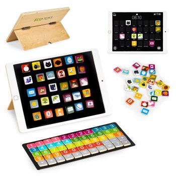 ECOTOYS Wooden Educational Tablet with Magnetic Chalkboard