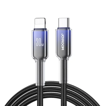 Joyroom S-A42 Crystal-Clear 30W USB-C uz Lightning kabelis 1.2m, melns