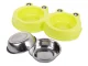 Double Pet Bowl for Dogs and Cats with Metal Bowls 2x0.3L, Green