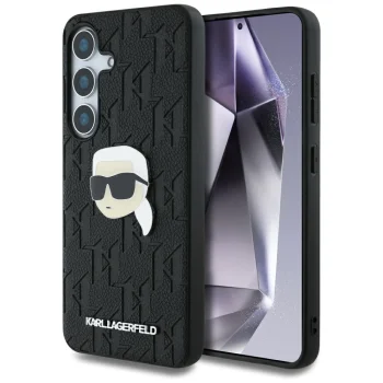 Чехол Karl Lagerfeld Leather Monogram Pin Logo Karl Head для Samsung Galaxy S25 Черный