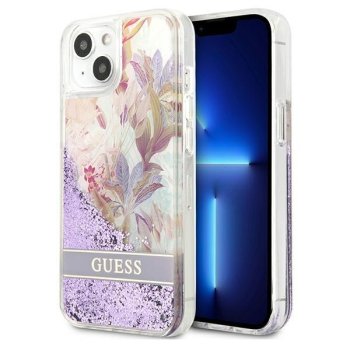 Apple iPhone 13 mini 5.4'' Guess Flower Liquid Glitter Case Cover (GUHCP13SLFLSU), Purple