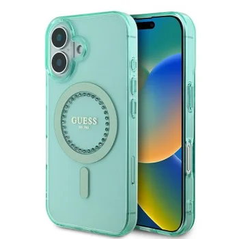 Чехол Guess для iPhone 16 IML Rhinestones MagSafe, зеленый