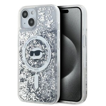 Чехол Karl Lagerfeld Liquid Glitter Choupette Head MagSafe для iPhone 13 Прозрачный