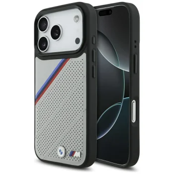BMW iPhone 17 Pro vāciņš M Tricolor Metal Logo MagSafe, pelēks