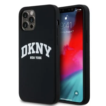 DKNY iPhone 12 / 12 Pro Case Liquid Silicone White Printed Logo MagSafe, Black