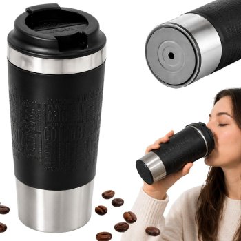 Termokrūze ar piesūkcekni 500 ml, nerūsējošais tērauds, melna/sudraba