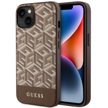 Guess iPhone 14 Plus Case GCube Stripes MagSafe, Brown