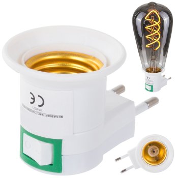 Адаптер с выключателем для лампы E27, 230В, белый