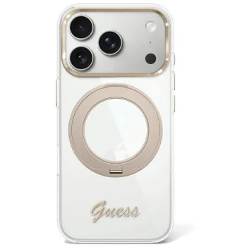 Чехол Guess IML Ring Stand 360 Script Metal Logo MagSafe для iPhone 17/18 Pro Max, прозрачный