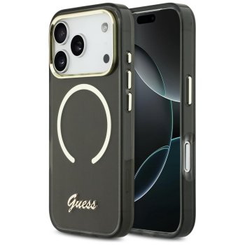 Guess IML Script Metal MagSafe magnētiskais maciņš iPhone 17 Pro Max telefonam – melns | Phone Case Cover