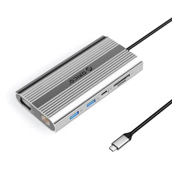 Dokstacija Orico XDR 12-in-1 USB-C HDMI 4K VGA RJ45 PD 100W, sudraba