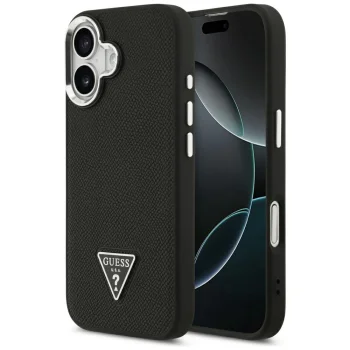 Guess MagSafe vāciņš iPhone 17 ar graudainu tekstūru un trīsstūra logotipu – melns | Phone Case Cover