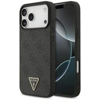 Чехол Guess Leather 4G Triangle Strass MagSafe для iPhone 17/18 Pro Max, черный