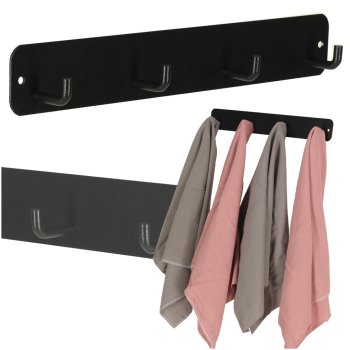 Wall-Mounted Bathroom Hook Rack with 4 Hooks, Black