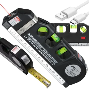 Лазерный уровень с рулеткой 2,5 м и USB-зарядкой, 3 режима, черный