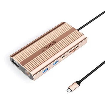Orico XDR 12-in-1 USB-C dokstacija HDMI 4K VGA RJ45 PD 100W, rozā zelta