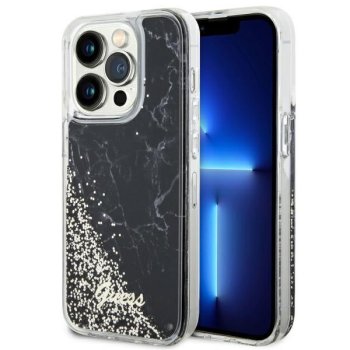Guess iPhone 14 Pro vāciņš Liquid Glitter Marble, melns