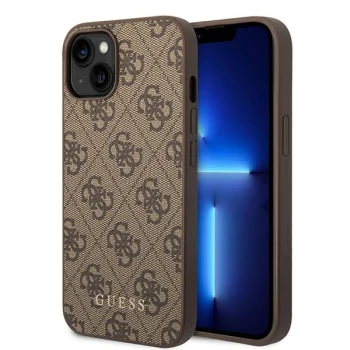 Guess iPhone 15 Plus vāciņš 4G Metal Gold Logo, brūns