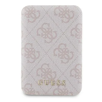 Guess 5000mAh ārējais akumulators 4G Leather Metal Logo MagSafe, rozā