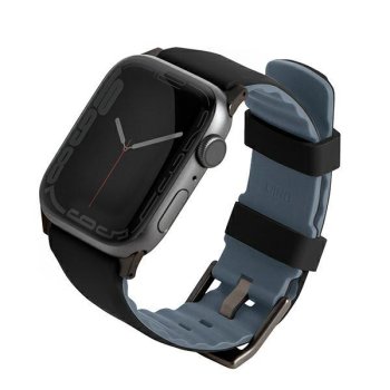 Uniq Pasek Linus Apple Watch Series 4/5/6/7/8/se/se2/ultra 42/44/45mm. Airosoft Silicone black/midnight Black