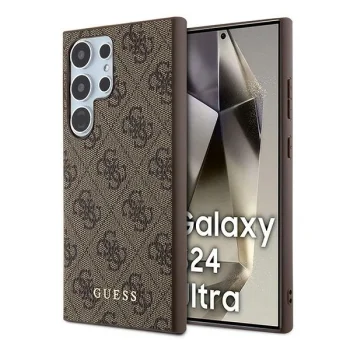 Guess Samsung Galaxy S24 Ultra vāciņš 4G Metal Gold Logo, brūns