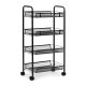 Modernhome KJZT090 Black Metal Rolling Storage Cart with 4 Shelves