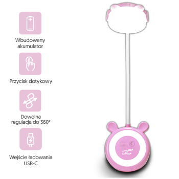 LTC LED Bear Night Light for Kids, 3W 1200mAh Rechargeable Nursery Lamp, Pink