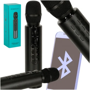 Bezvadu karaoke mikrofons bērniem ar Bluetooth skaļruni, 2000mAh, SD, USB, melns