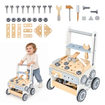 Koka darbagalds bērniem ECOTOYS staigulis ratiņi ar instrumentiem 34 elementi