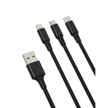 Кабель 3 в 1 USB XO NB173 - Lightning, USB-C, microUSB 1.2 м 2.4A черный