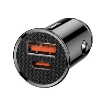 Baseus Circular Car Charger USB Type C / USB 30W PD, Black | Automašīnas Telefona Lādētājs