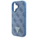 Guess iPhone 16 vāciņš Leather Metal Logo Strass Crossbody, zils