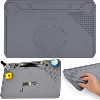 Large silicone soldering service mat with organizer, 35x25cm, grey